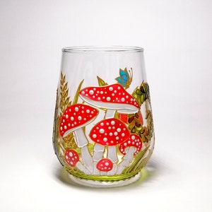 Toadstool stemless wine glass personalised mushroom wine tumbler