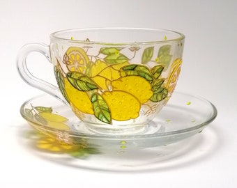 Lemon tea cup and saucer Personalised bridal shower favor Wedding Cup Birthday gift for her Office mug Housewarming gift Mother&#39;s day gift