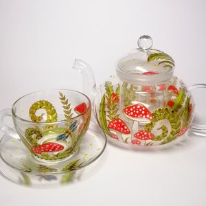 Mushroom tea set hand painted Personalised tea set for heirloom gift Christmas gift for parents Birthday gift for tea lover New home gift