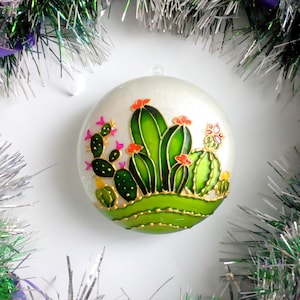 Hand Painted Cactus Christmas Ornament: Succulent Lover Gift