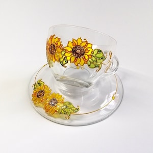 Handbemalte Sunflower Teetasse und Untertasse