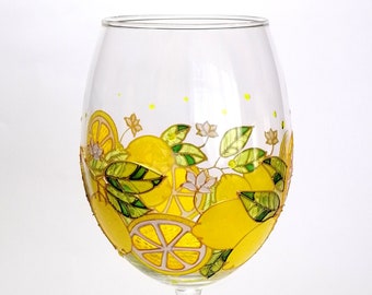 Hand Painted Lemon Wine Glass: Personalized Summer Gift