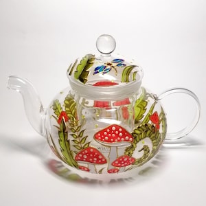 Hand Painted Mushroom Glass Teapot with Infuser