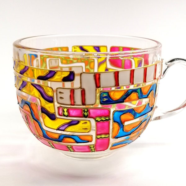 Snake Painted Glass Mug: Colorful Animal Lover Gift