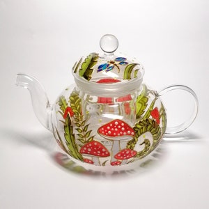 Mushroom Glass Teapot Personalised Hand Painted Teapot With