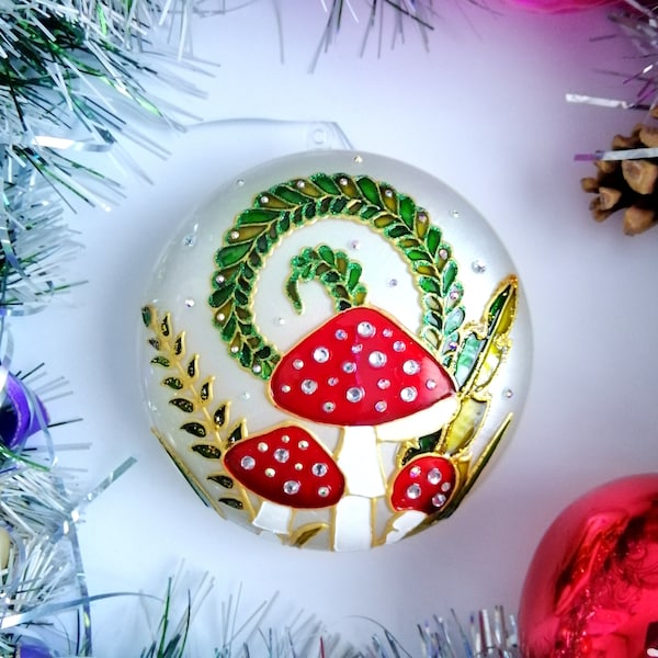 Décoration de Noël champignon peinte à la main Décoration de Noël faite main avec champignon vénéneux Décoration d'arbre pour enfants