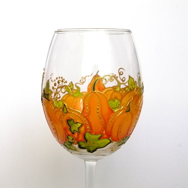 Pumpkin wine glass Personalised Halloween wine glass Hand painted Thanksgiving day wine glass Autumn wine glass Gift for parents