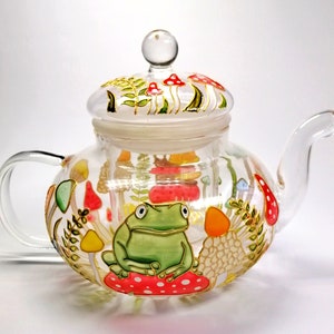 Théière en verre grenouille avec infuseur peinte à la main bouilloire à thé escargot Théière champignon personnalisée hébergement de vacances décoration de fête de thé nouveau cadeau pour la maison