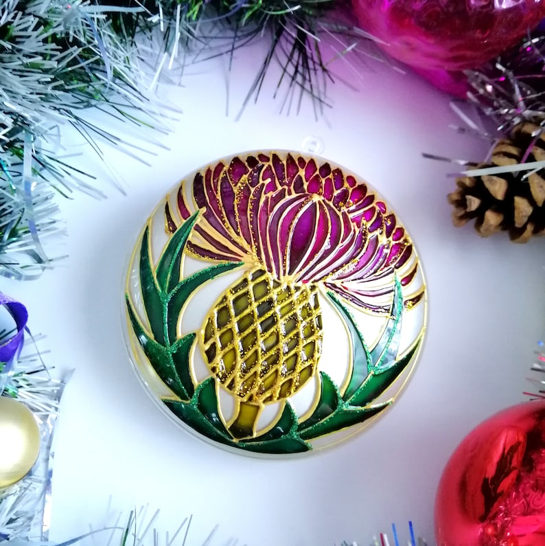 Scottish thistle Christmas ornament handmde Hand painted Etsy