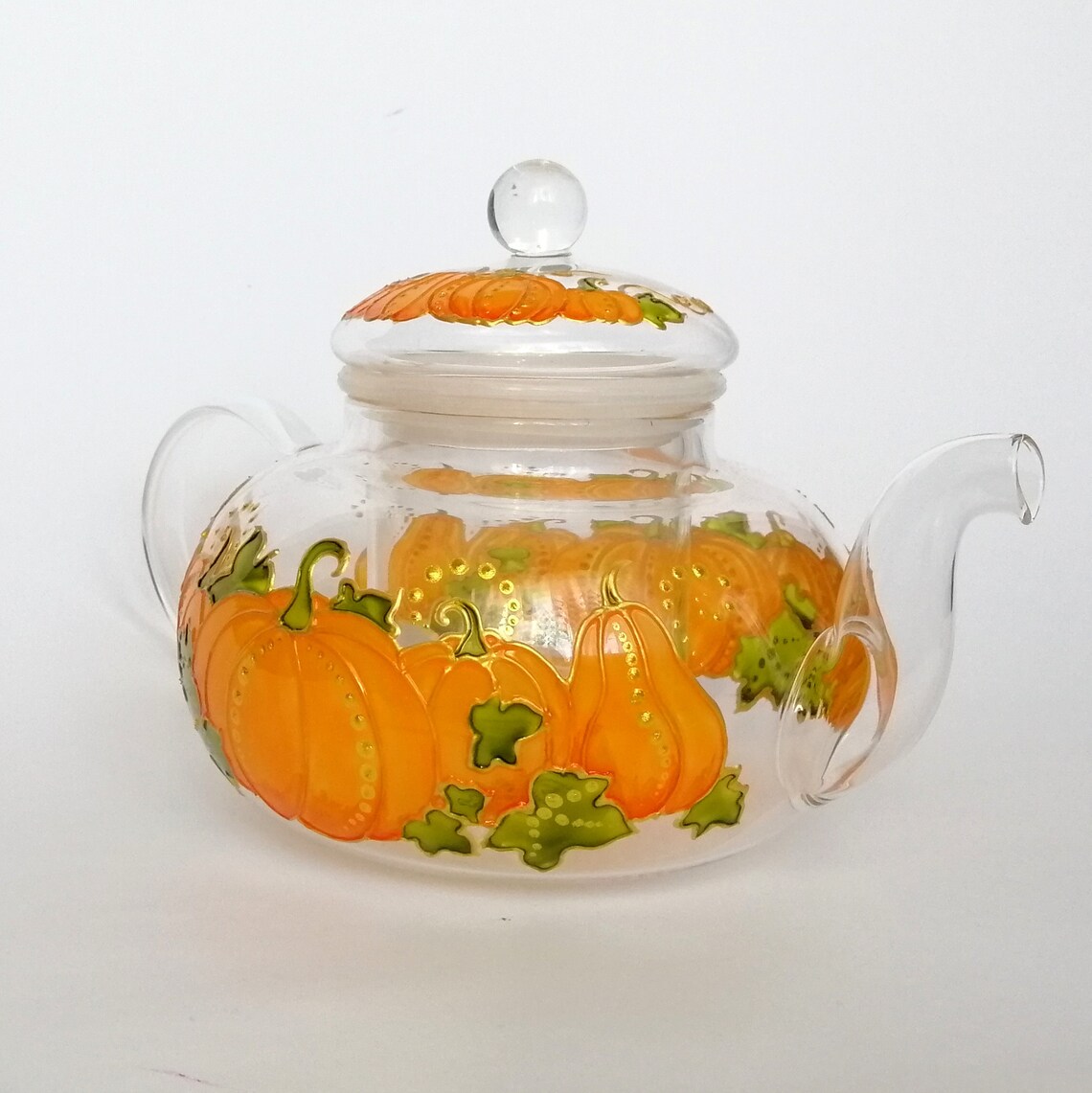 Pumpkin teapot hand painted Personalised glass teapotfor Etsy