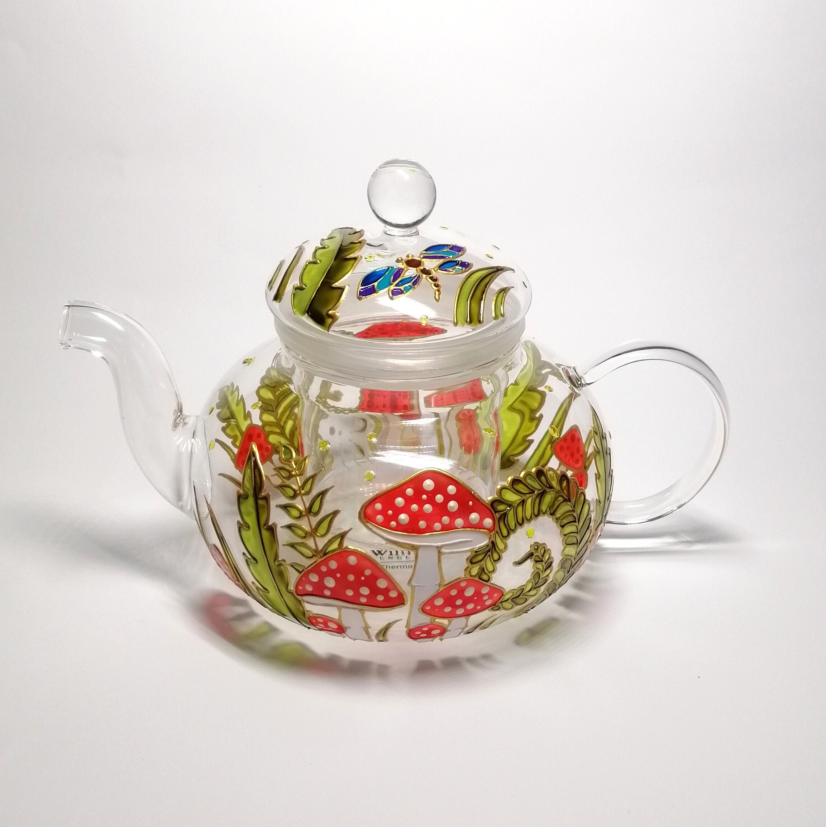 Rain House Cute Mushroom Glass Tea Cup with Infuser and Spoon