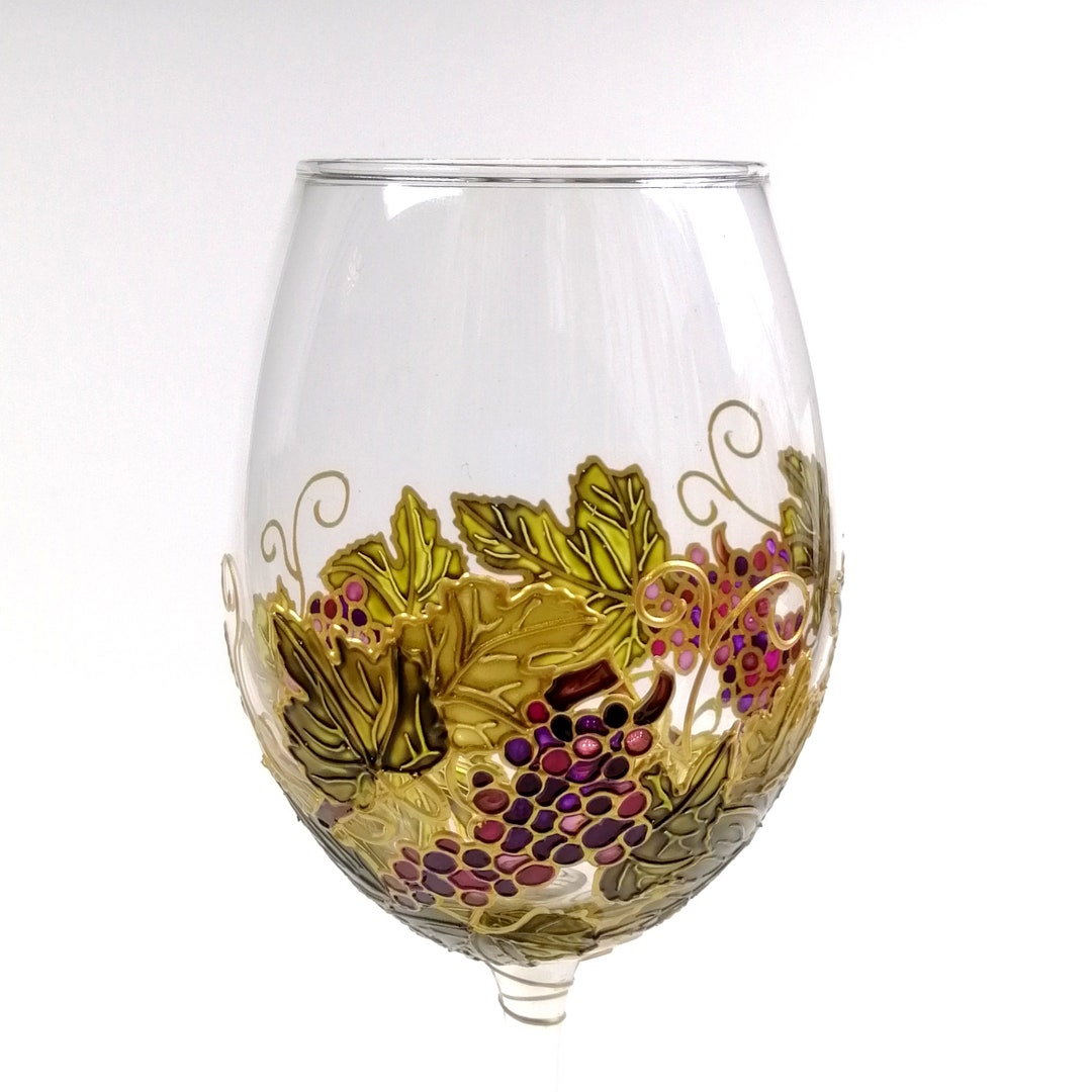Hand Painted Grape Wine Glass: Personalized Wine Lover Gift - Etsy