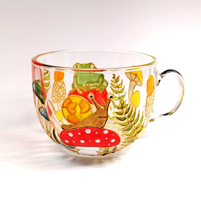 Frog coffee mug Mushroom coffee mug hand painted Personalised toadstool tea cup Coffee lover gift for woman, wife, Birthday gift for her