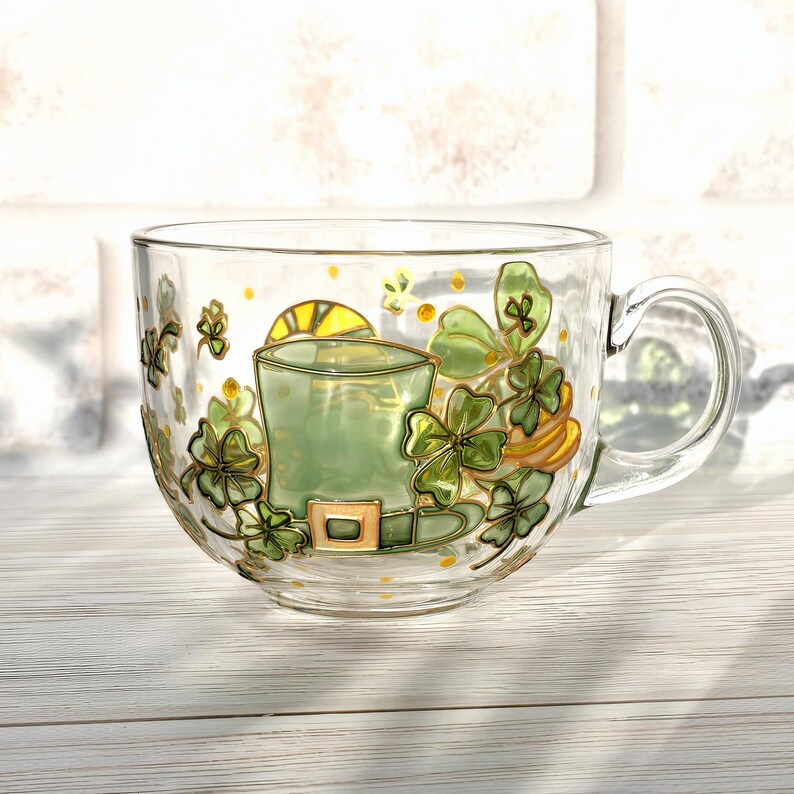 Personalized Irish Shamrock Mug, Lucky four Leaf Clover Mug, St. Patricks Day Initial Mug, St. Paddys Day Gift, Lucky Day Gift for him