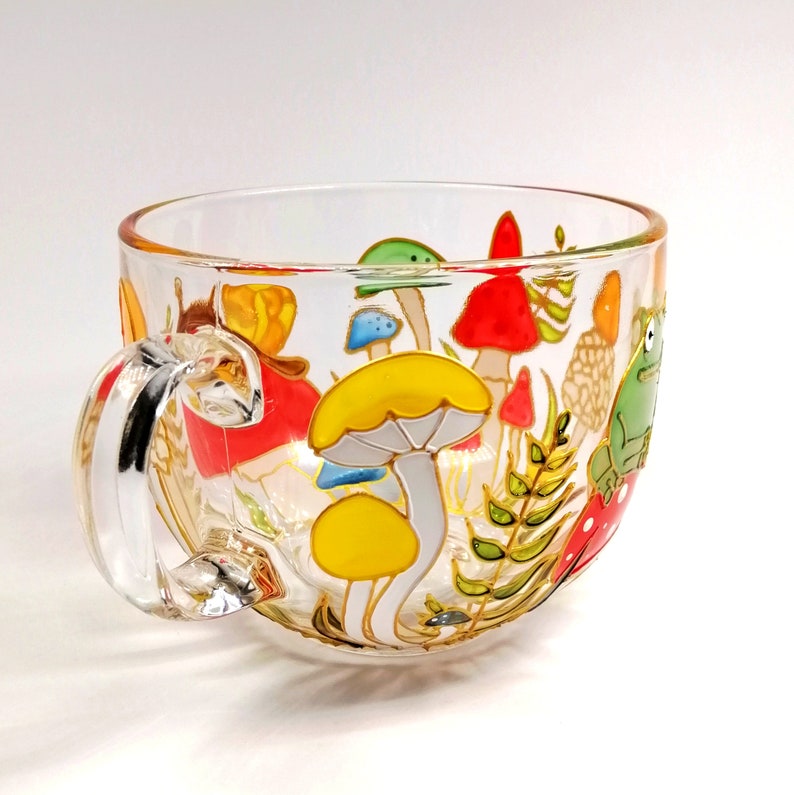 Frog coffee mug Mushroom coffee mug hand painted Personalised toadstool tea cup Coffee lover gift for woman, wife, Birthday gift for her
