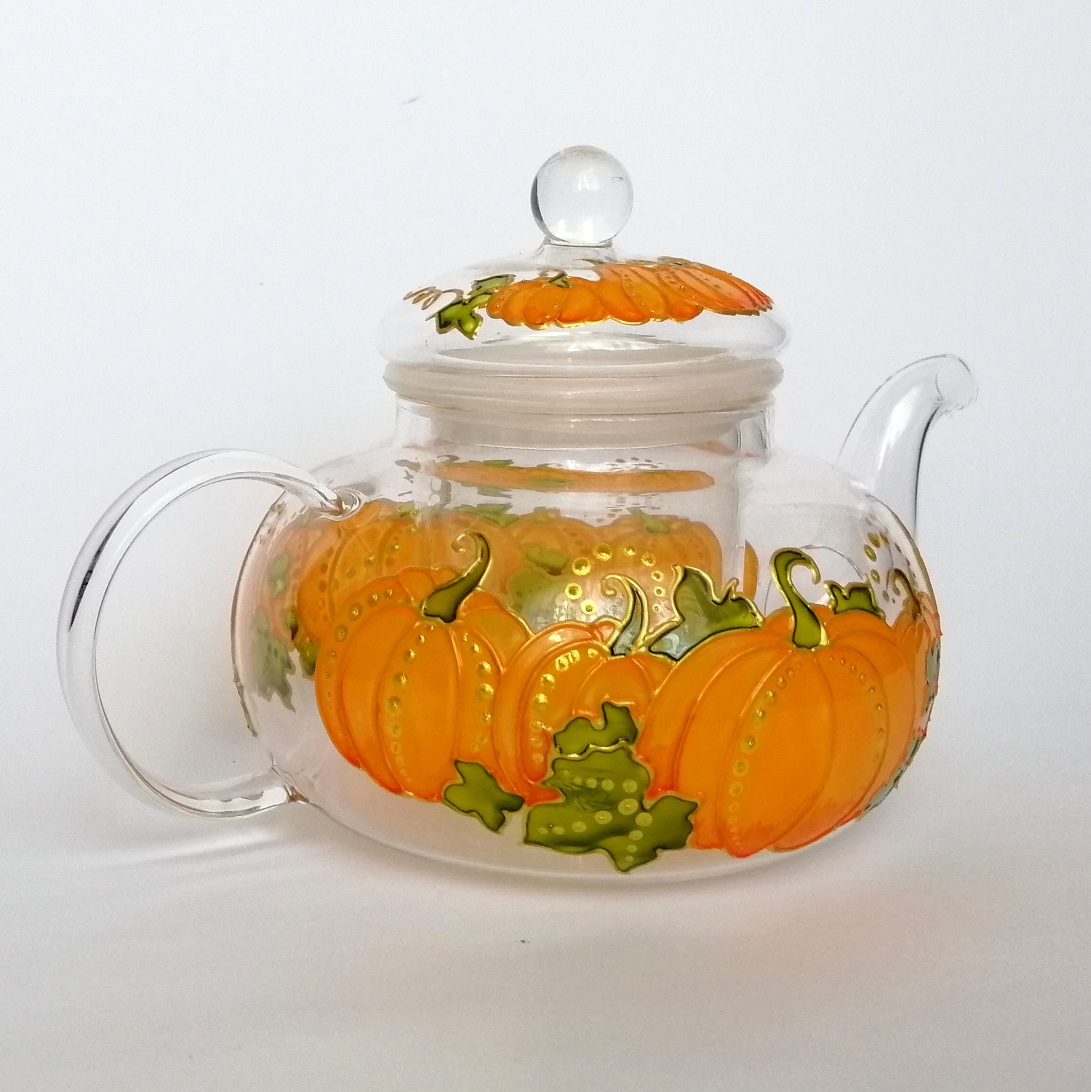 Pumpkin teapot hand painted Personalised glass teapotfor Etsy