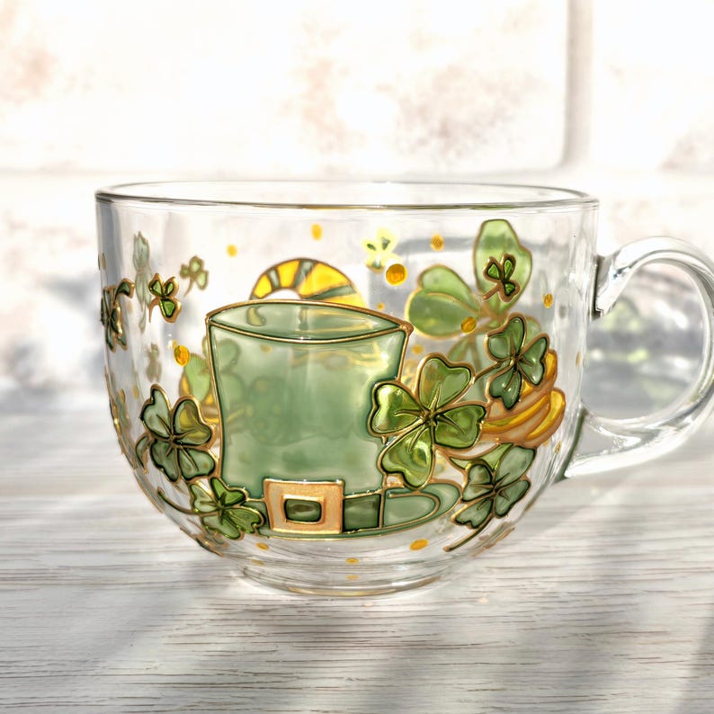 Personalized Irish Shamrock Mug, Lucky four Leaf Clover Mug, St. Patricks Day Initial Mug, St. Paddys Day Gift, Lucky Day Gift for him