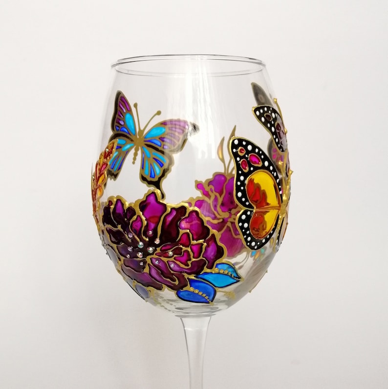 Personalised Wine Glass Monarch Butterfly Hand Painted Wine Etsy
