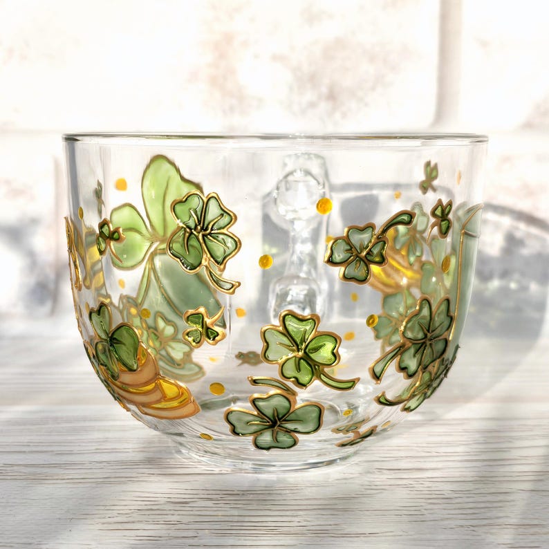 Personalized Irish Shamrock Mug, Lucky four Leaf Clover Mug, St. Patricks Day Initial Mug, St. Paddys Day Gift, Lucky Day Gift for him
