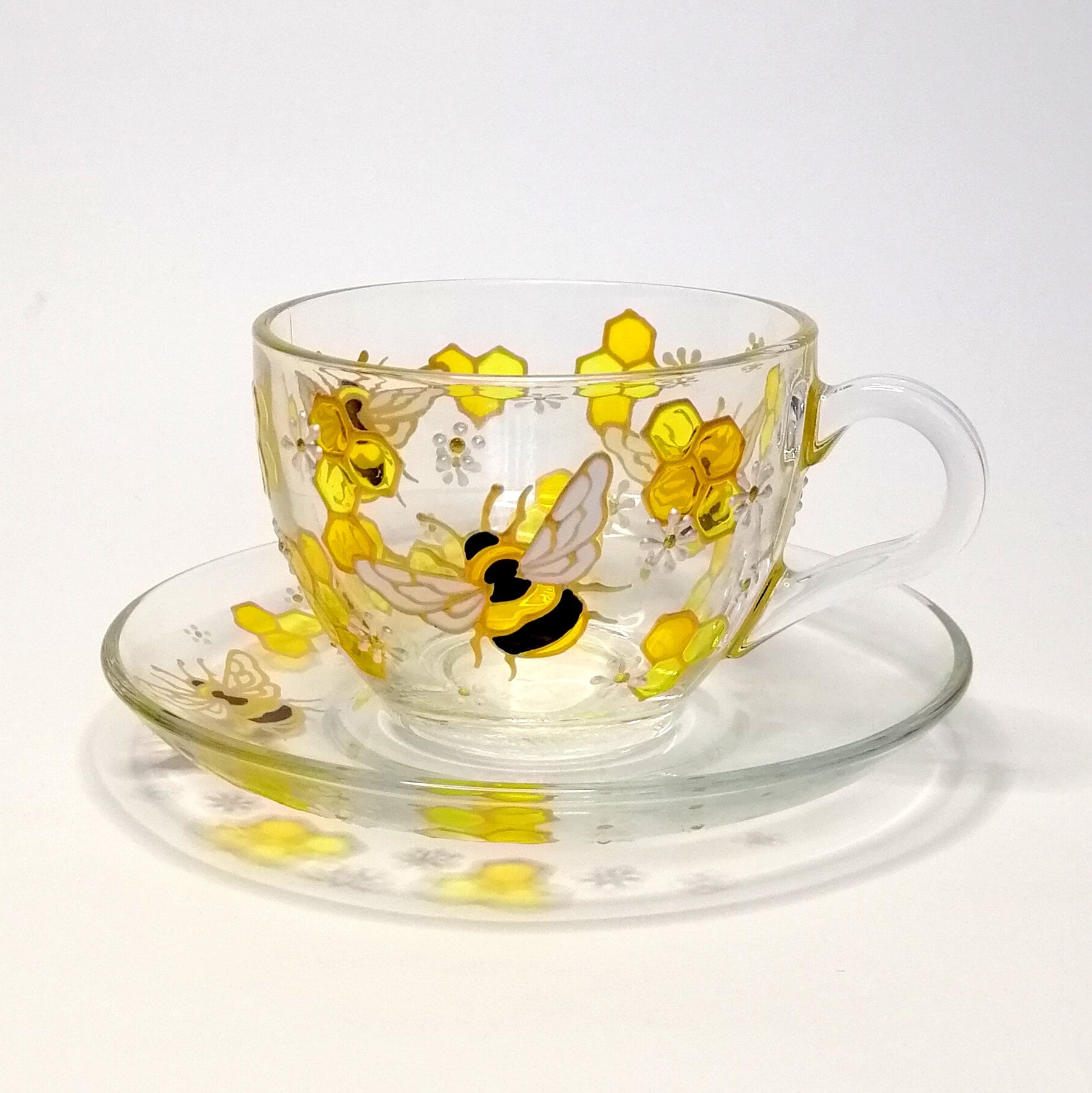 Bee tea cup and saucer personalised Mother's day gift Hand painte…