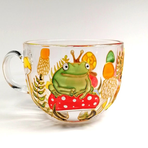 Frog coffee mug Mushroom coffee mug hand painted Personalised toadstool tea cup Coffee lover gift for woman, wife, Birthday gift for her