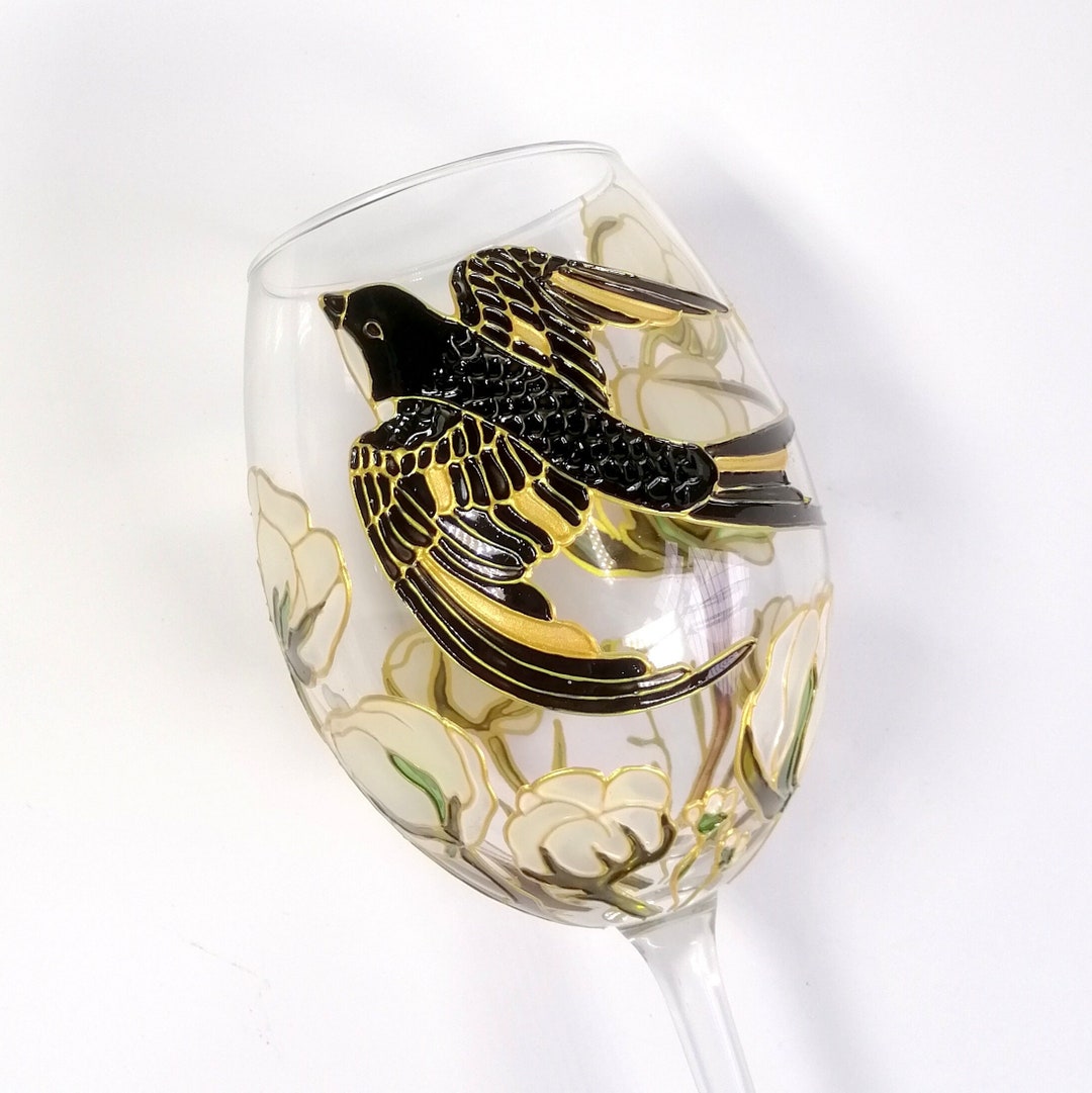 Swallow Wine Glass Bird and Cotton Ball Wine Glass Personalised Gift ...
