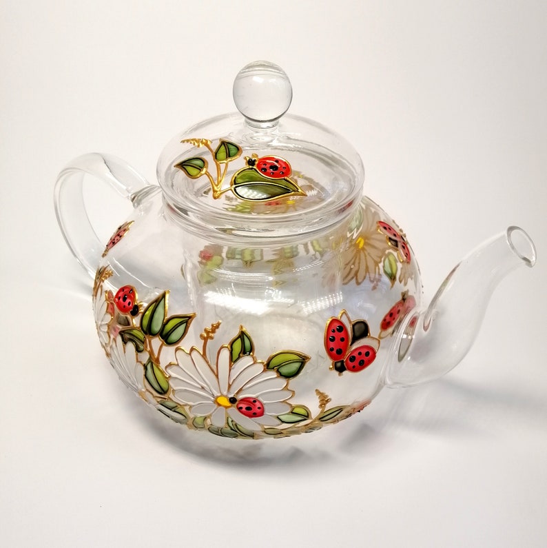 Hand-painted Daisy and Ladybug Glass Teapot With Infuser - Etsy