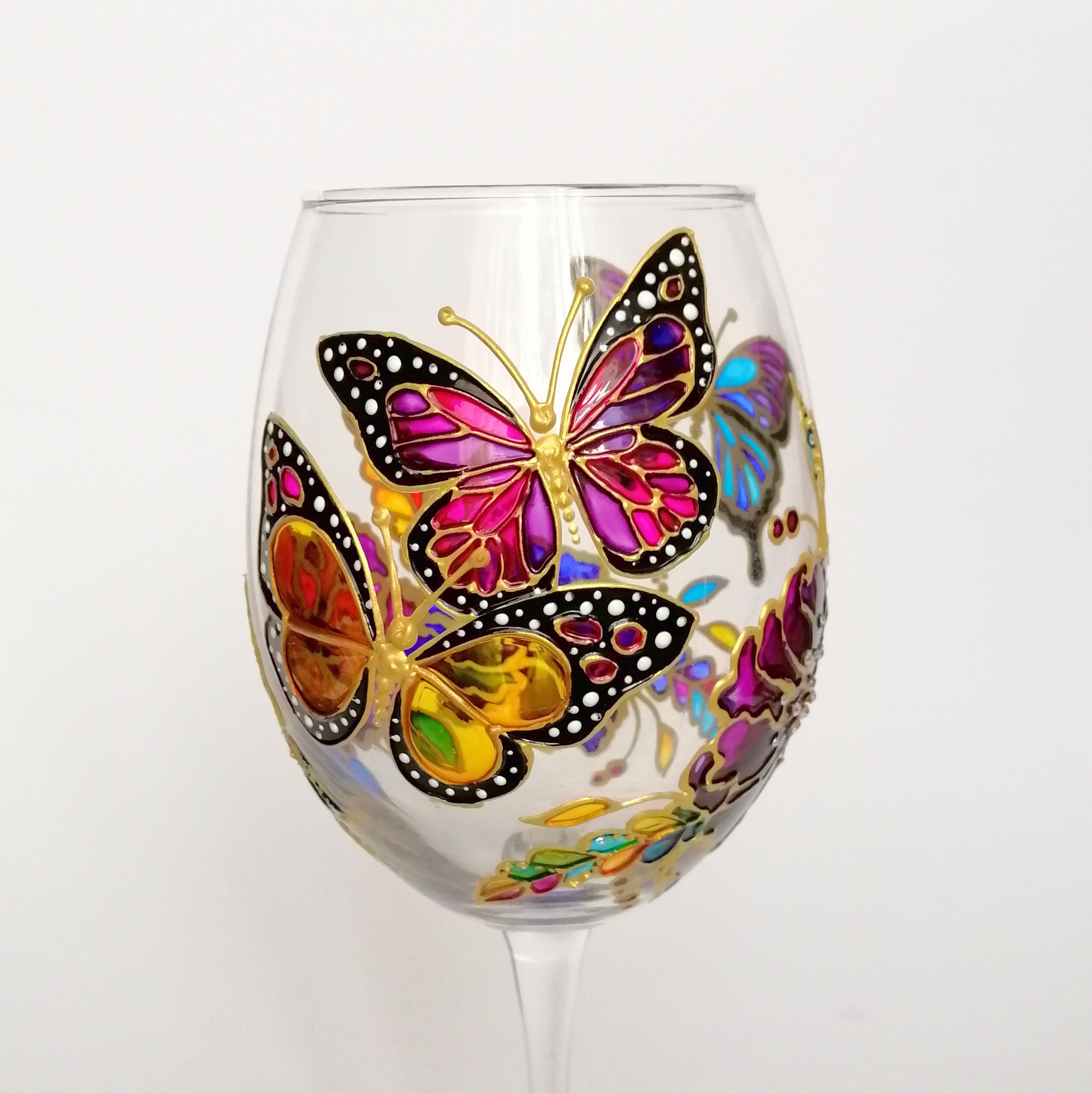Personalised wine glass Monarch butterfly Hand painted wine glass wit…