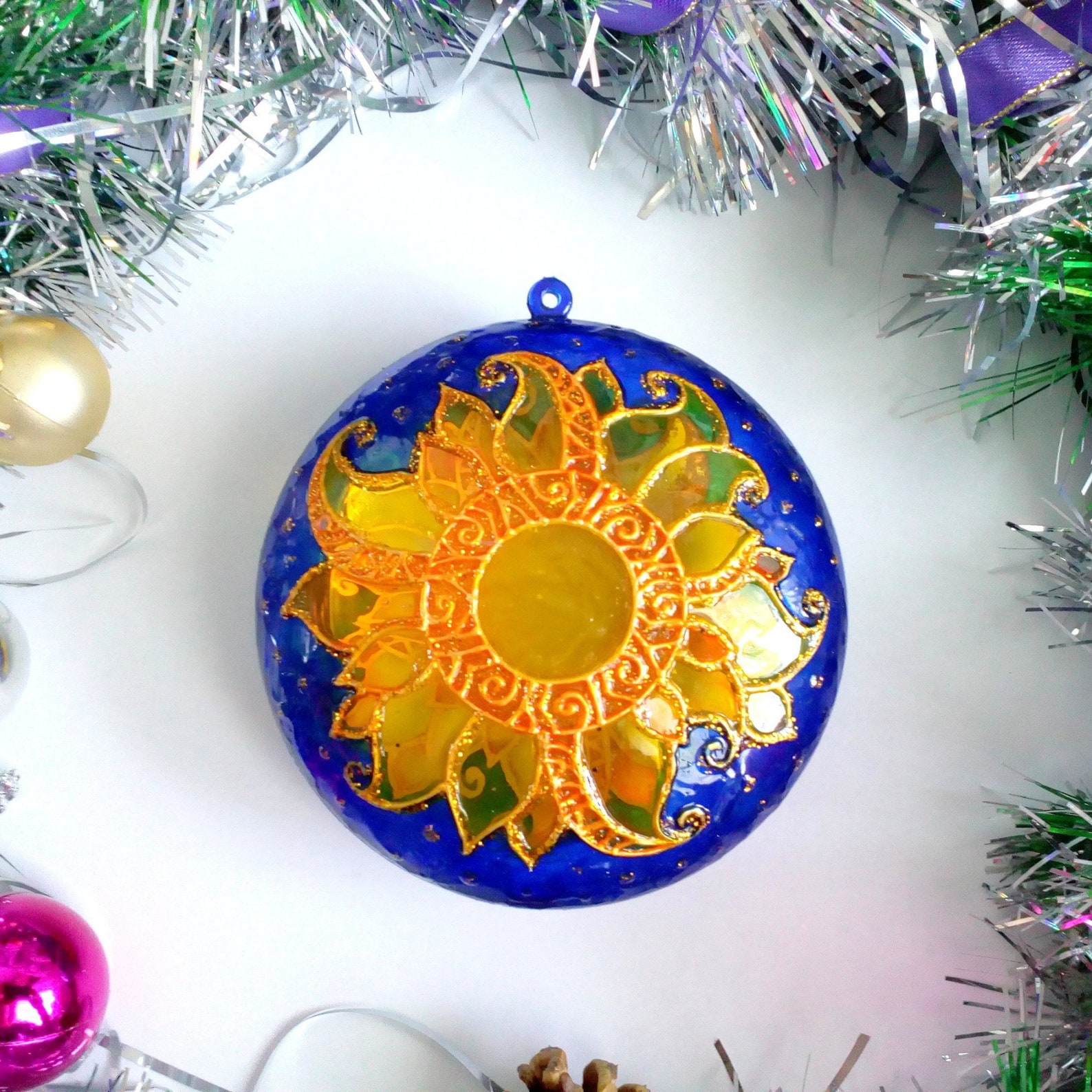 Sun Christmas Ornament Hand Painted Christmas Ball Tree Etsy UK