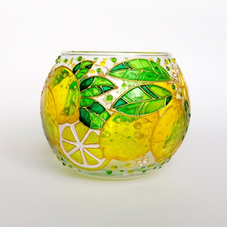 Lemon candle holder Hand painted glass candle holder wedding Etsy
