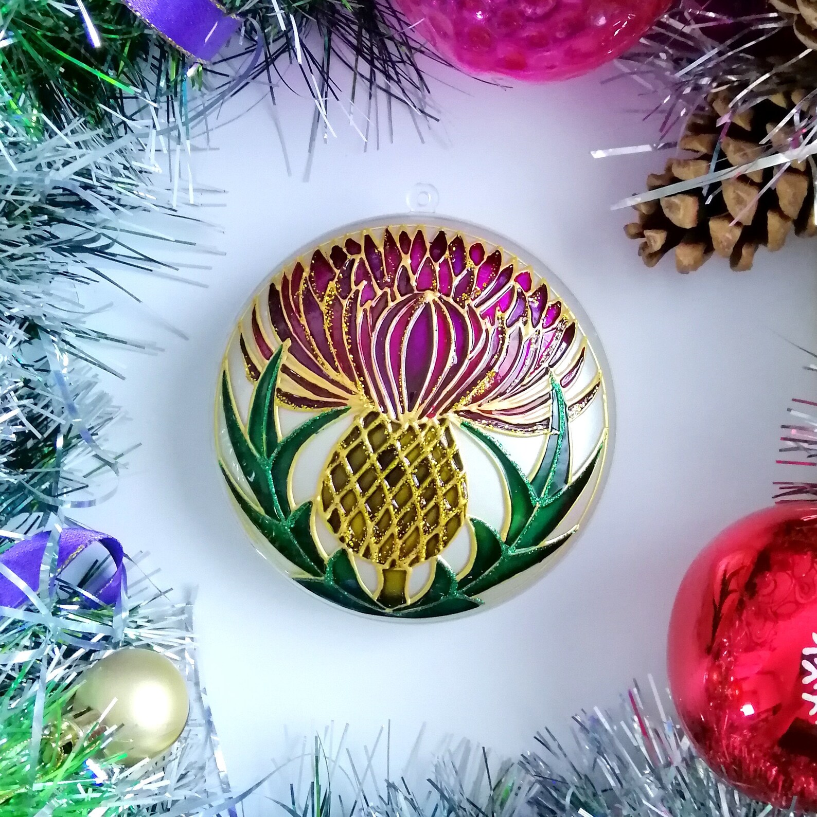 Scottish thistle Christmas ornament handmde Hand painted Etsy