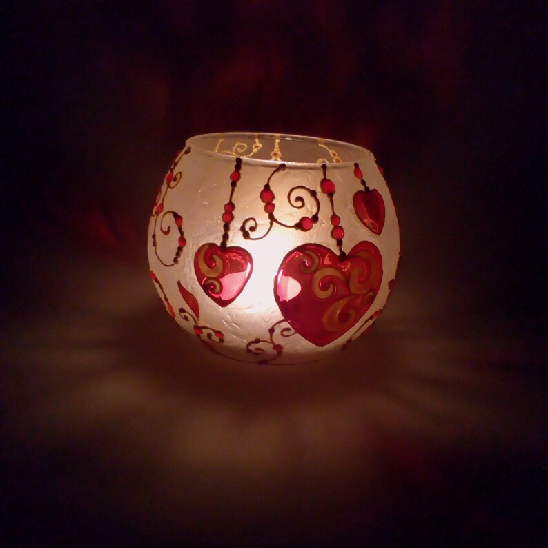 Valentines Day Candle Holder Hand Painted Candle Holder Glass Etsy