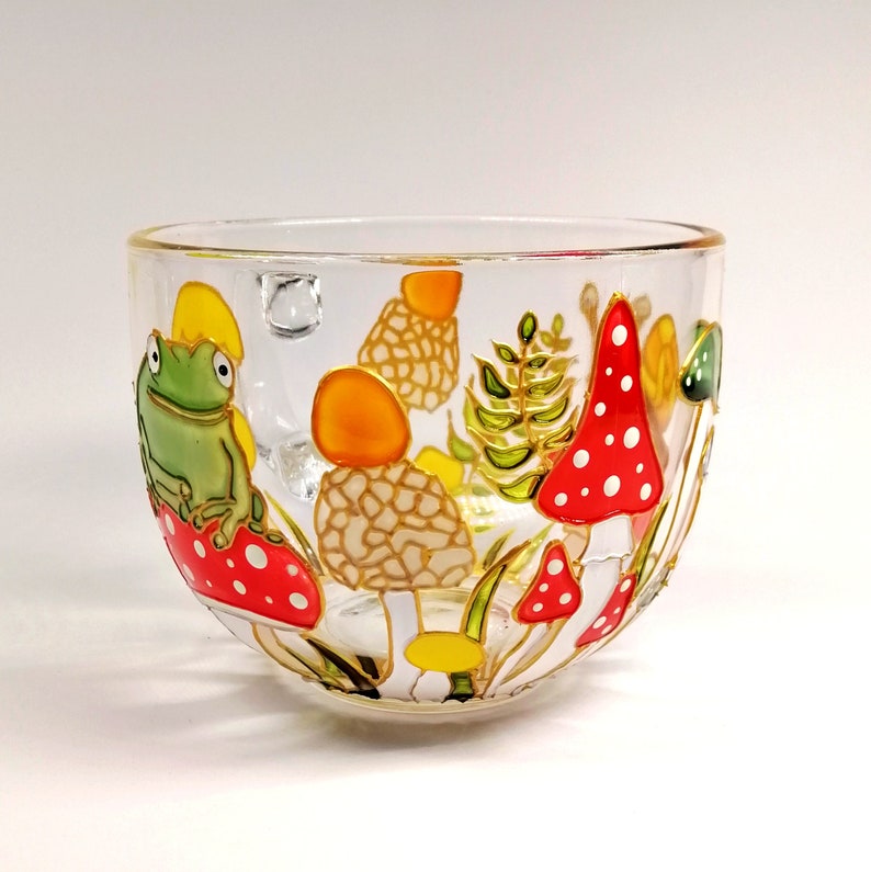 Frog coffee mug Mushroom coffee mug hand painted Personalised toadstool tea cup Coffee lover gift for woman, wife, Birthday gift for her