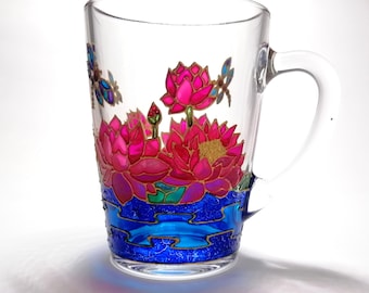 Hand Painted Lotus Coffee Mug: Personalized Floral Tea Cup