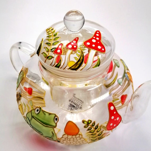 Cute Mushroom Cup Gothic Ceramic Tea Mug Set Black Glass Tea Cup With Infuser An
