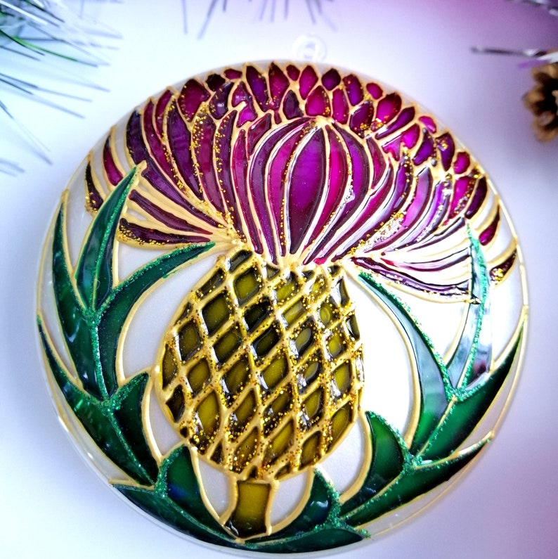 Scottish thistle Christmas ornament handmde Hand painted Etsy