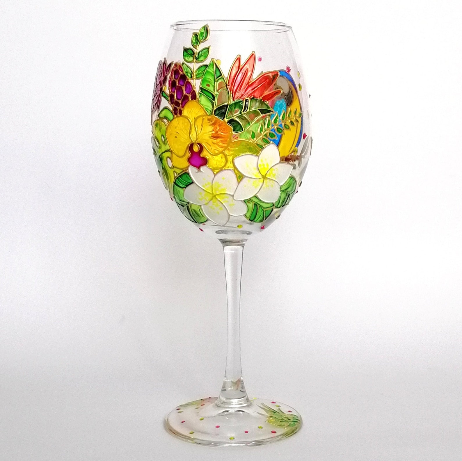 Hawaii Wine Glass Personalised Flower Wine Glass Hand Painted Etsy India