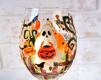 Jack-o- Lanterns & Ghosts, Polka Dots Halloween Hand Painted