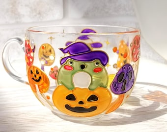 Halloween Frog Mug: Hand-Painted Witchy Coffee Cup (17 oz)