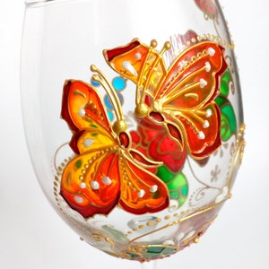 Butterfly wine glass hand painted Handmade Personalised gift for her Birthday gift for woman Custom Wedding glasses Gift for couple