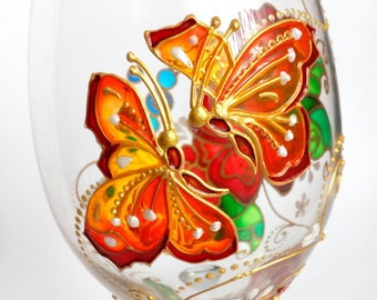 Butterfly wine glass hand painted Handmade Personalised gift for her Birthday gift for woman Custom Wedding glasses Gift for couple