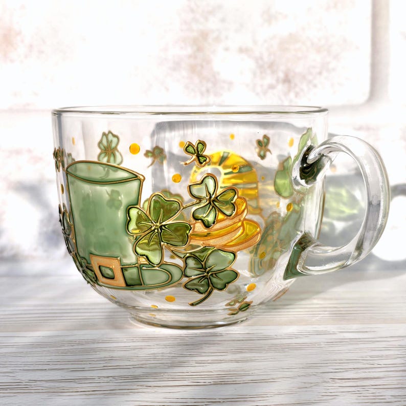 Personalized Irish Shamrock Mug, Lucky four Leaf Clover Mug, St. Patricks Day Initial Mug, St. Paddys Day Gift, Lucky Day Gift for him