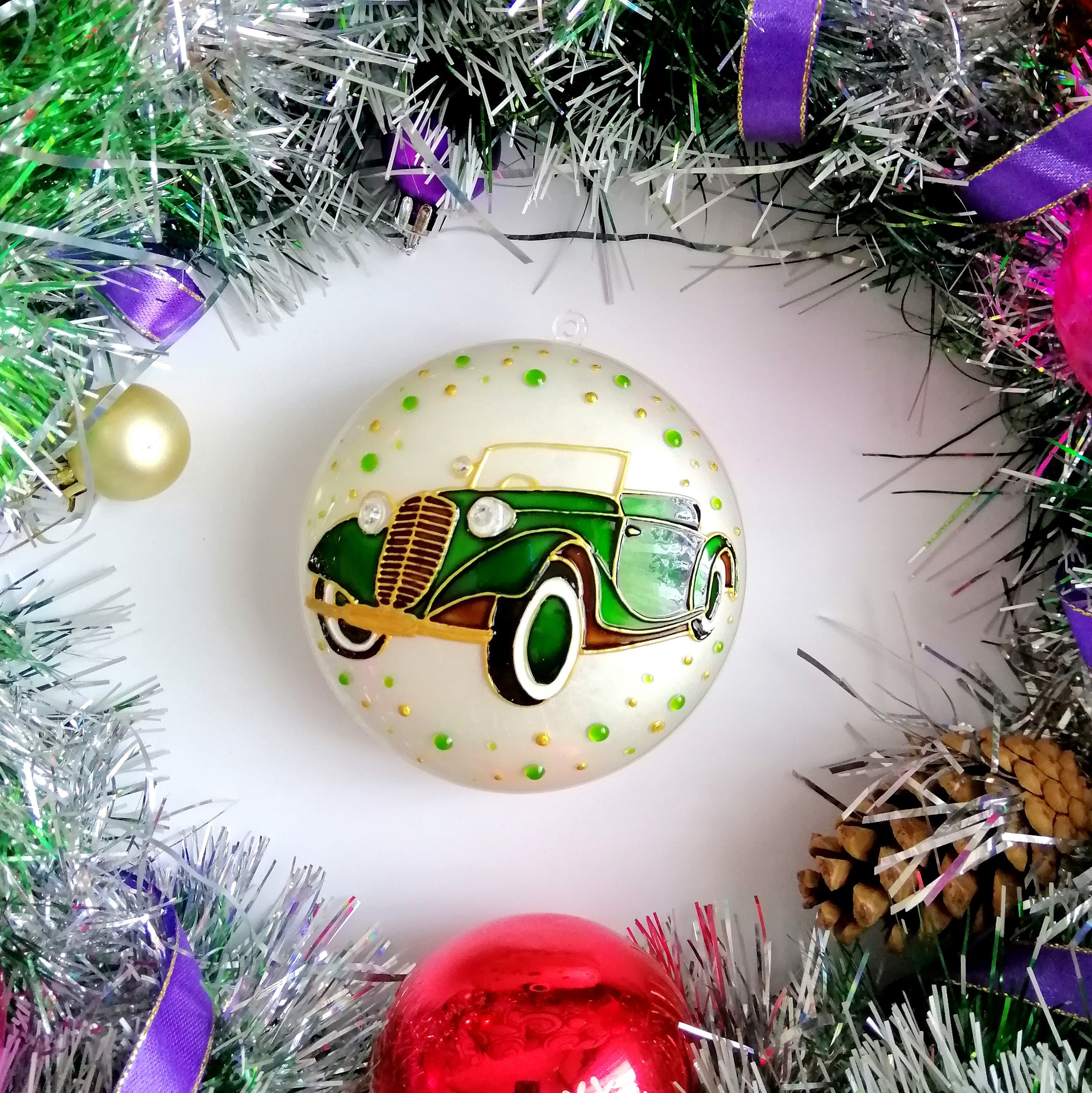 Retro car Christmas ornament hand painted Personalised gift Etsy