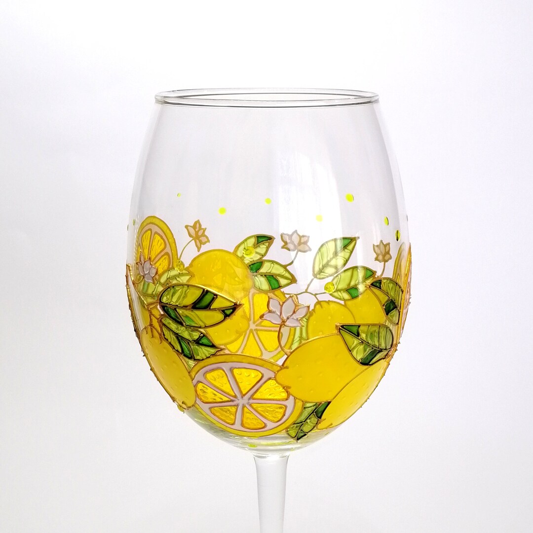 Lemon Wine Glass Hand Painted Personalised Gift for Wine Lover Etsy