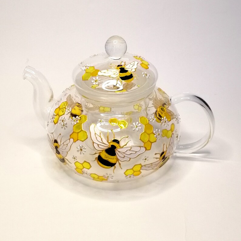 Bee glass teapot Personalised tea pot with Wedding Etsy