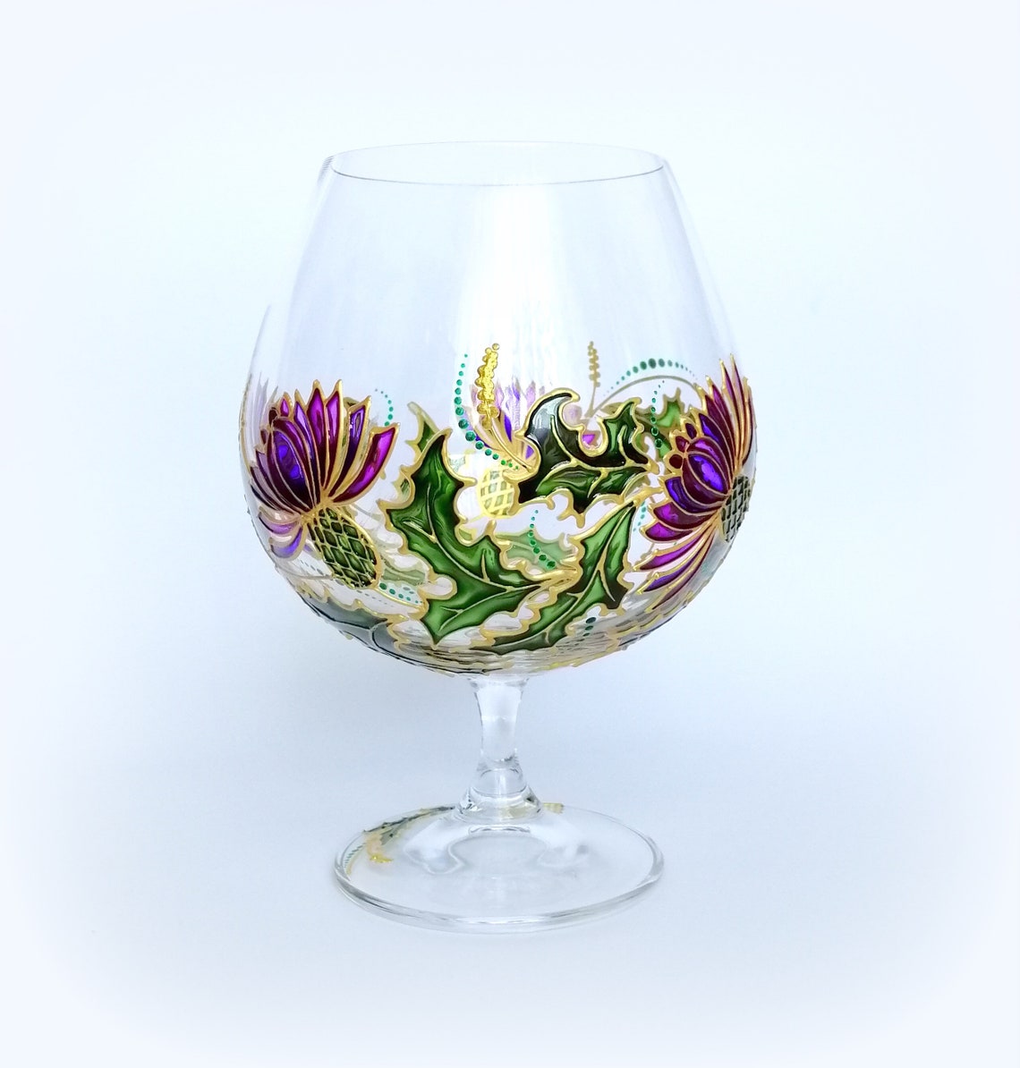 Scottish thistle whiskey snifter glass Hand painted Etsy
