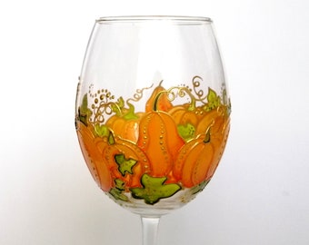20 oz Thanksgiving wine Glasses with glitter orange stem Holiday wine glass 