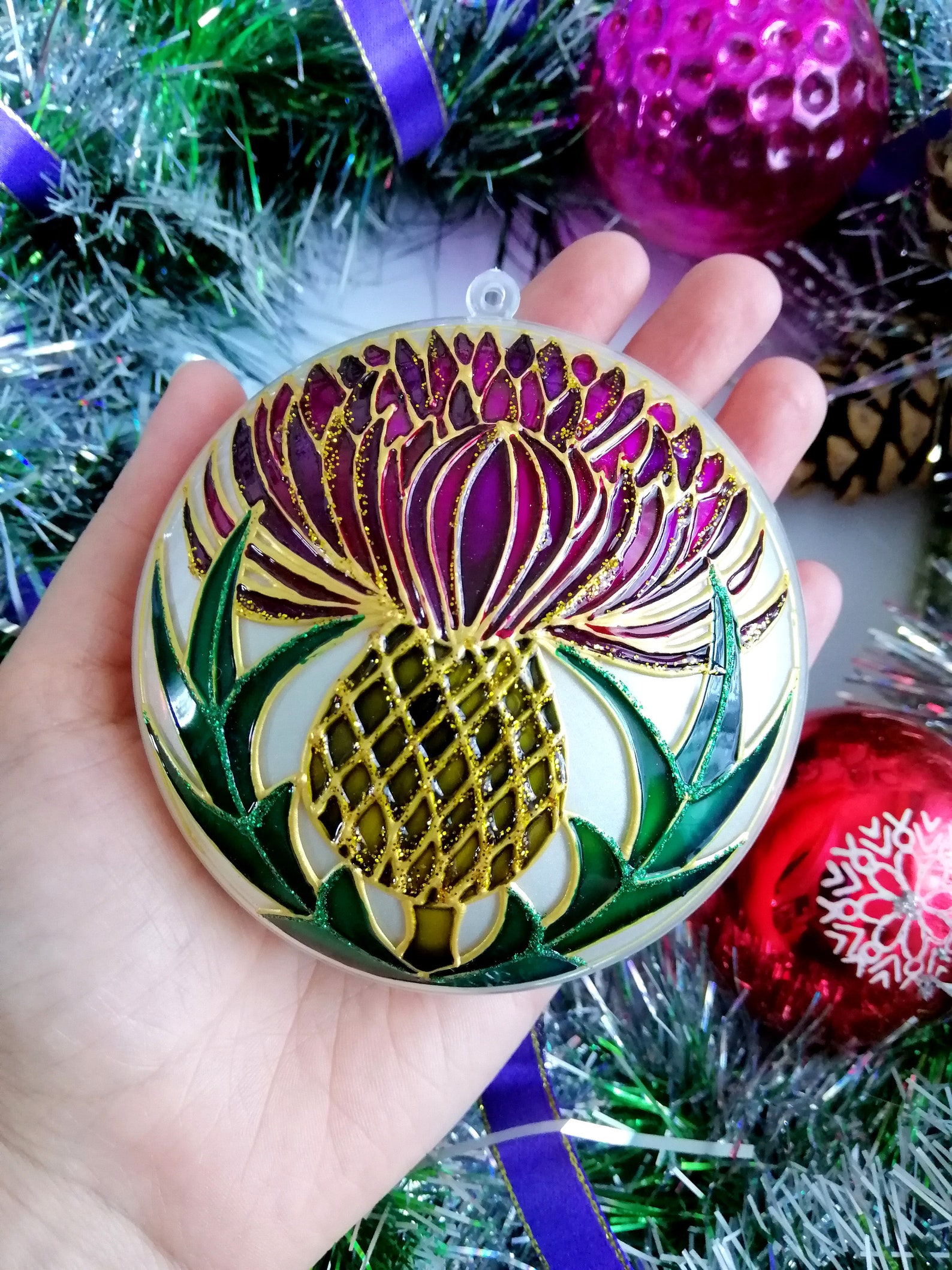 Scottish thistle Christmas ornament handmde Hand painted Etsy
