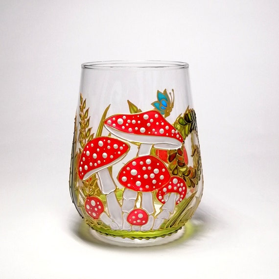 Toadstool Stemless Wine Glass Personalised Mushroom Wine Tumbler - Etsy UK