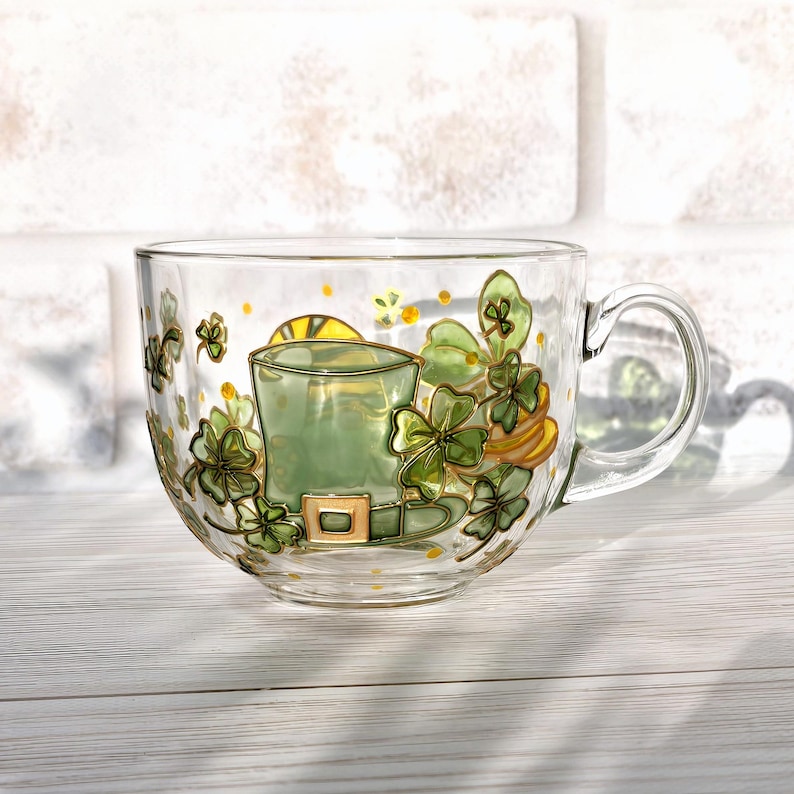 Personalized Irish Shamrock Mug, Lucky four Leaf Clover Mug, St. Patricks Day Initial Mug, St. Paddys Day Gift, Lucky Day Gift for him